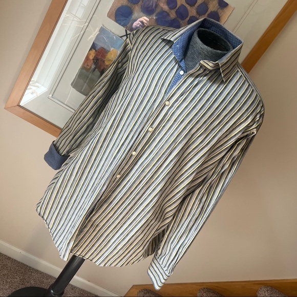 Thomas Dean Contrast Cuff Long Sleeve Button Up Sport Dress Shirt XXL/TTG - Picture 2 of 8